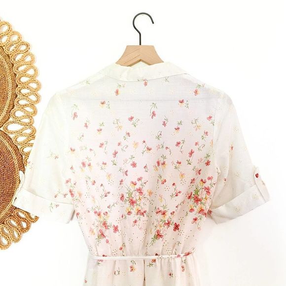 Vintage 1950s Retro Cottagecore Dress, Mid Century Boho Fairy Floral Shirt Dress - Picture 13 of 14